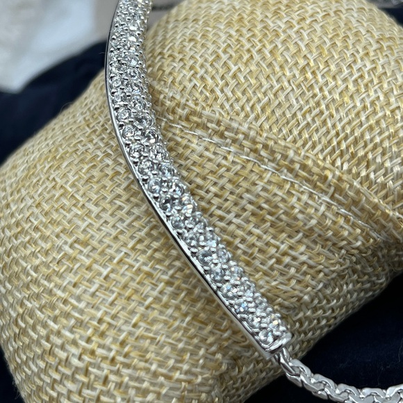 Swarovski Elements White Gold Plated Crystal Pave Bar Necklace, 16" - Picture 8 of 17